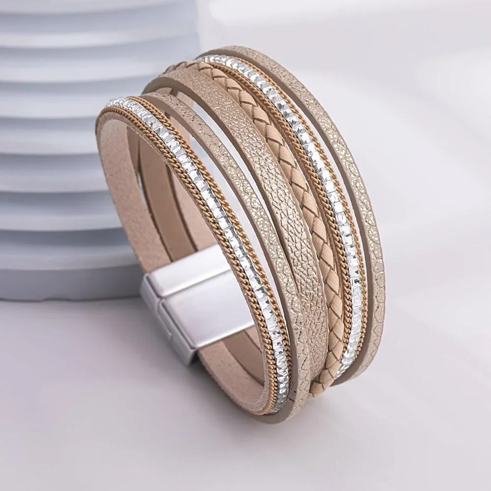 Boho Leather Wrap Bracelet Layered Magnetic Clasp Bohemian Jewelry Gifts